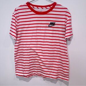 Nike Red and White Striped Tee
